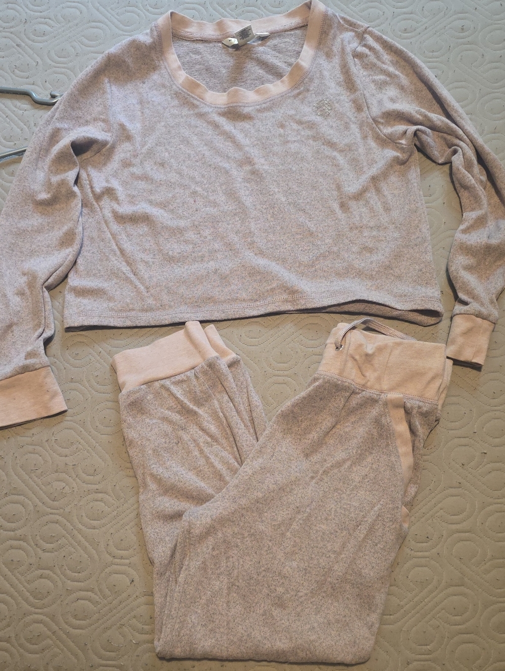 Max Studio Pink Heathered Two-Piece Pajama Set